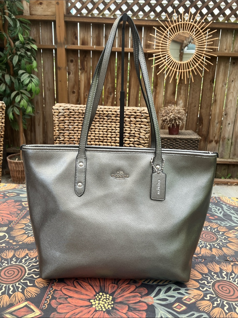 Coach Metallic Pewter Silver City Zip Top Tote F16224 - Picture 4 of 12